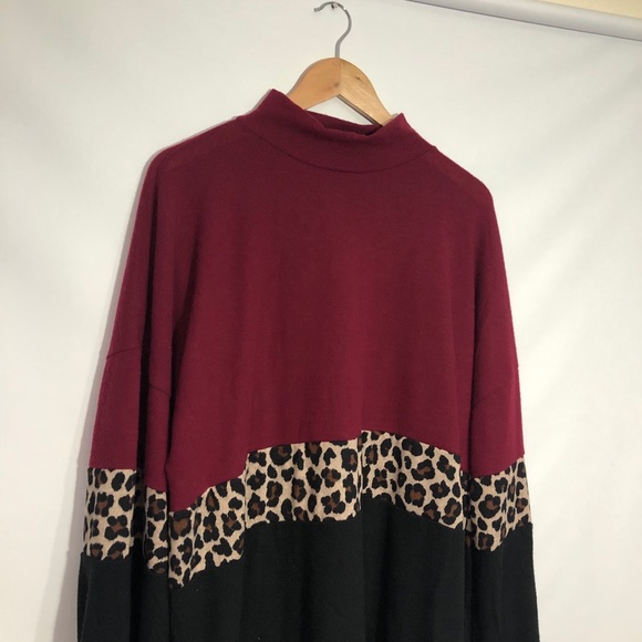 New Riah Fashion ColorBlock Leopard Print Sweater - Picture 3 of 10